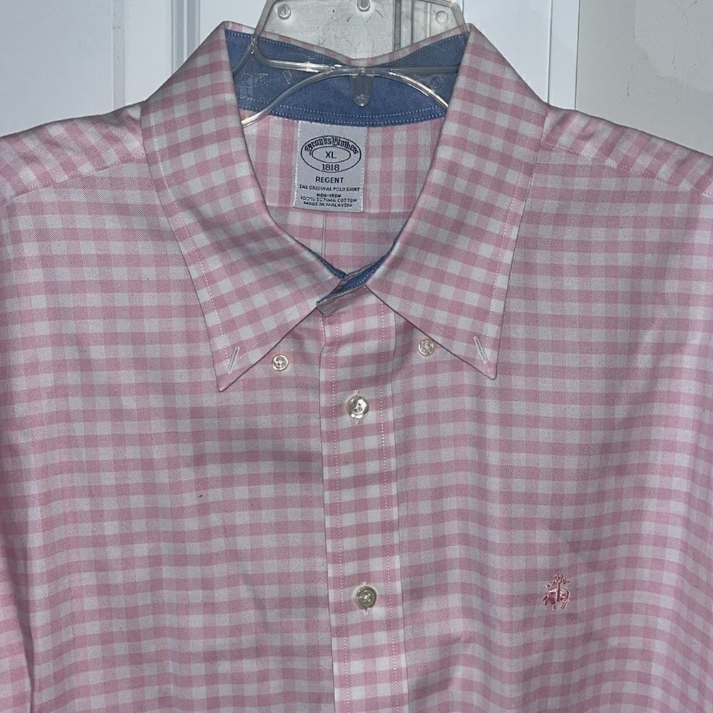 Brooks Brothers Regent Non-Iron Pink/White LS Supima Gingham Golden Fleece shirt